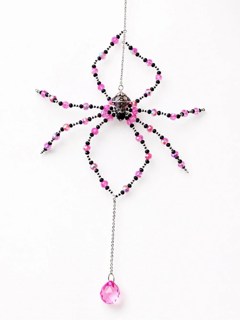 Pink & Black Beaded Spider Crystal Sun Catcher